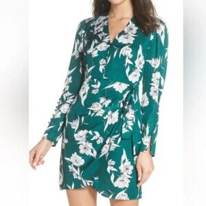 Revolve Bardot Green, White, and Black Floral Faux-Wrap Mini Dress - Size 6
